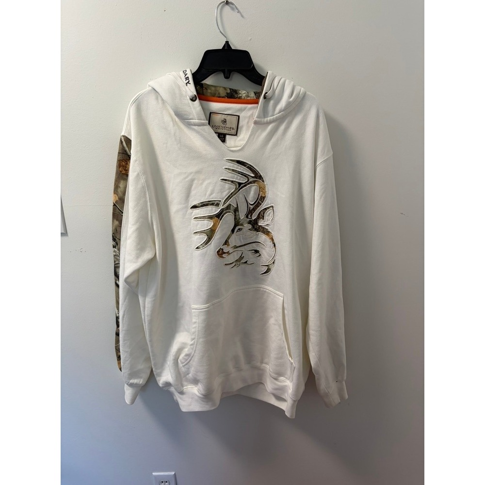 Legendary Whitetails Mens White Camo Deer Logo Pullover Hoodie Sweatshirt Large